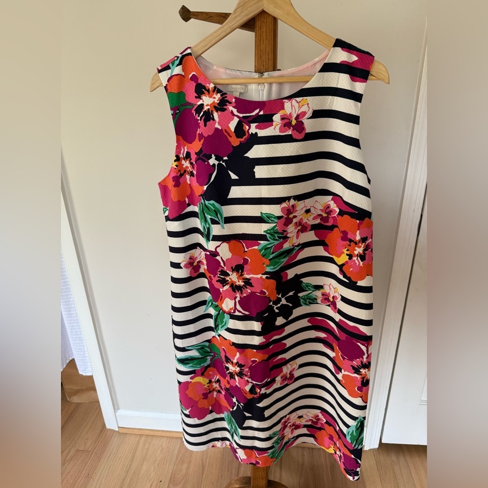 Talbots Size 16 Striped Floral Tropical Sleeveless Cotton Dress